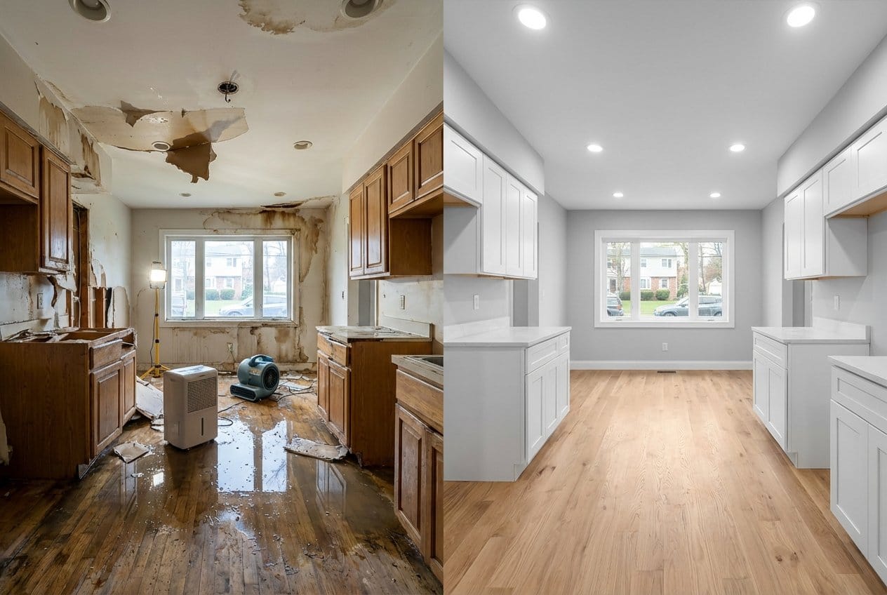 Water Damage Restoration restoration — home kitchen of colonial residence in Fort Lee, NJ