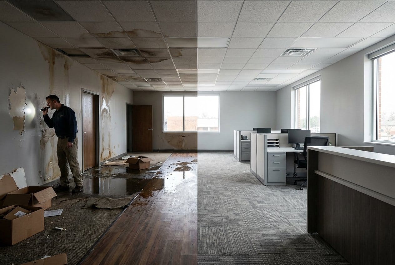 Structural Drying & Dehumidification restoration — commercial office space of commercial property in Fort Lee, NJ