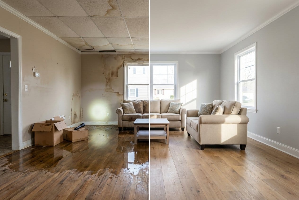 Fort Lee Water Damage Restoration living room restoration before and after in Fort Lee