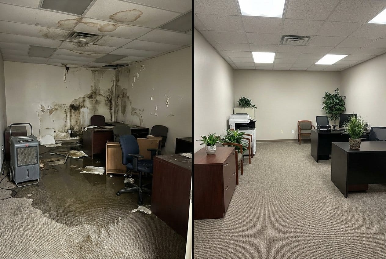 Fort Lee Water Damage Restoration commercial office space restoration before and after in Fort Lee